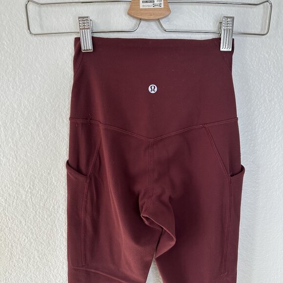 Lululemon Align High Rise Crop Pockets Leggings 23" 0 Red Merlot Stretch Athleti - Picture 7 of 8